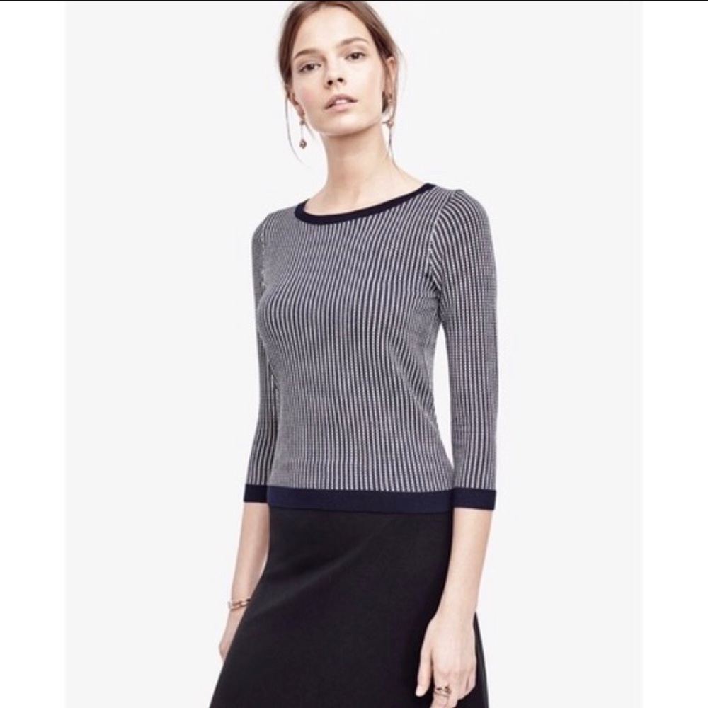 Blue Jacquard Button Back 3/4 Sleeve Jumper